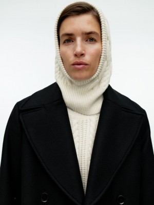 Czapka Arket Cable-Knit Fitted Hood Damskie Białe | Polska SFPOY-1769