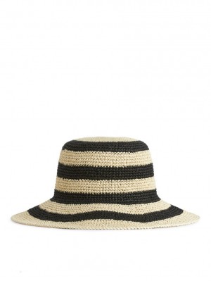 Kapelusz Arket Crochet Straw Hat Damskie Beżowe Czarne | Polska UNZRA-7386