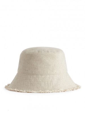 Kapelusz Arket Linen Blend Bucket Hat Damskie Beżowe | Polska RPCTB-1954