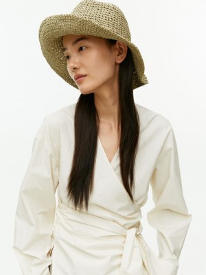 Kapelusz Arket Straw Hat Damskie Khaki Zielone | Polska AWMHF-0634