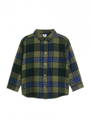 Koszule Arket Checked Flannel Chłopięce Zielone Niebieskie | Polska OPQSF-0263