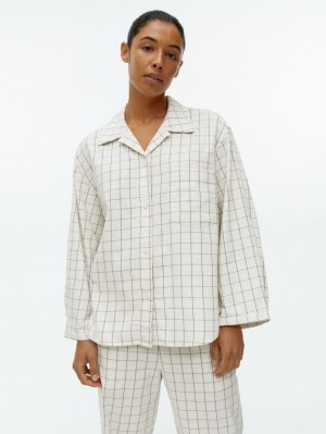 Koszule Arket Flannel Pyjama Damskie Białe | Polska UJMVK-3295