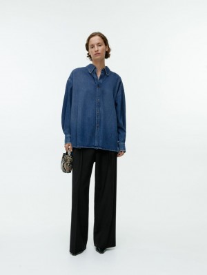 Koszule Arket Oversized Denim Damskie Ciemny Niebieskie | Polska PIEYU-1489