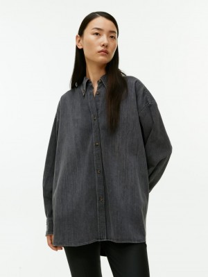 Koszule Arket Oversized Denim Damskie Czarne | Polska PBMVR-6943