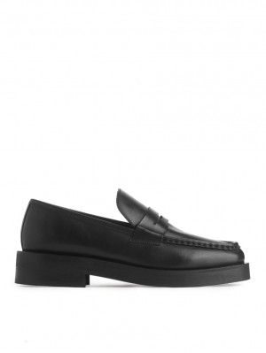 Loafersy Arket Skórzane Penny Damskie Czarne | Polska HPDZJ-2651