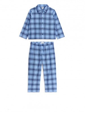 Piżama Arket Flannel Pyjama Set Dziewczynka Niebieskie | Polska YDMTO-6752