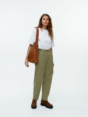 Portki Arket Barrel Leg Bawełniane Chinos Damskie Khaki Zielone | Polska CSYQL-4178