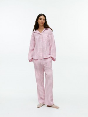 Portki Arket Gingham Seersucker Pyjama Damskie Różowe | Polska SLCKU-8930