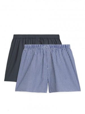 Spodenki Arket Woven Bawełniane Boxers, Set of 2 Męskie Ciemny Niebieskie | Polska OEHUN-3602