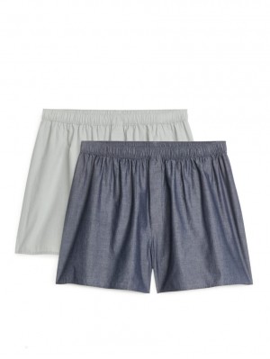 Spodenki Arket Woven Bawełniane Boxers, Set of 2 Męskie Niebieskie | Polska NHYMV-0541