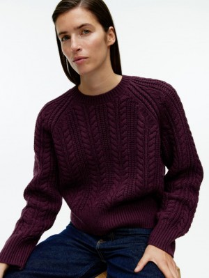 Sweter Arket Cable-Knit Wełna Damskie Ciemny Czerwone | Polska NVPDR-9718