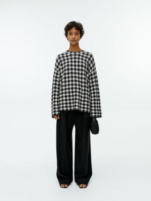 Sweter Arket Gingham Jacquard Damskie Czarne Białe | Polska XNCTD-9856