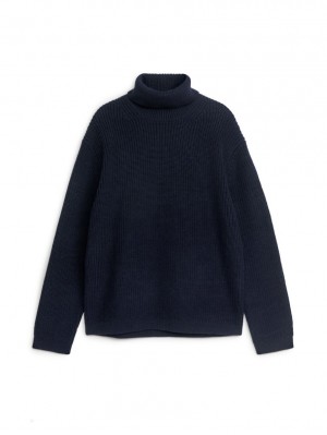 Sweter Arket Heavy Wełna Roll-Neck Męskie Ciemny Niebieskie | Polska CUSND-3157