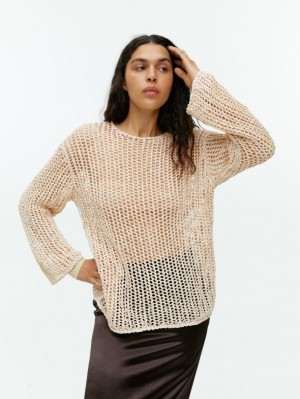 Sweter Arket Open-Knit Damskie Beżowe | Polska MPIOE-6379