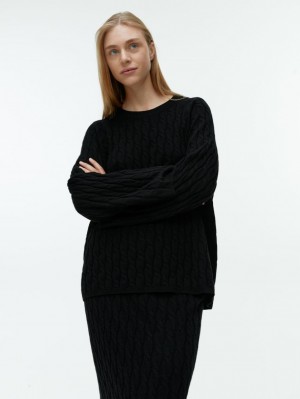 Sweter Arket Relaxed Cable-Knit Damskie Czarne | Polska OCTIQ-7680