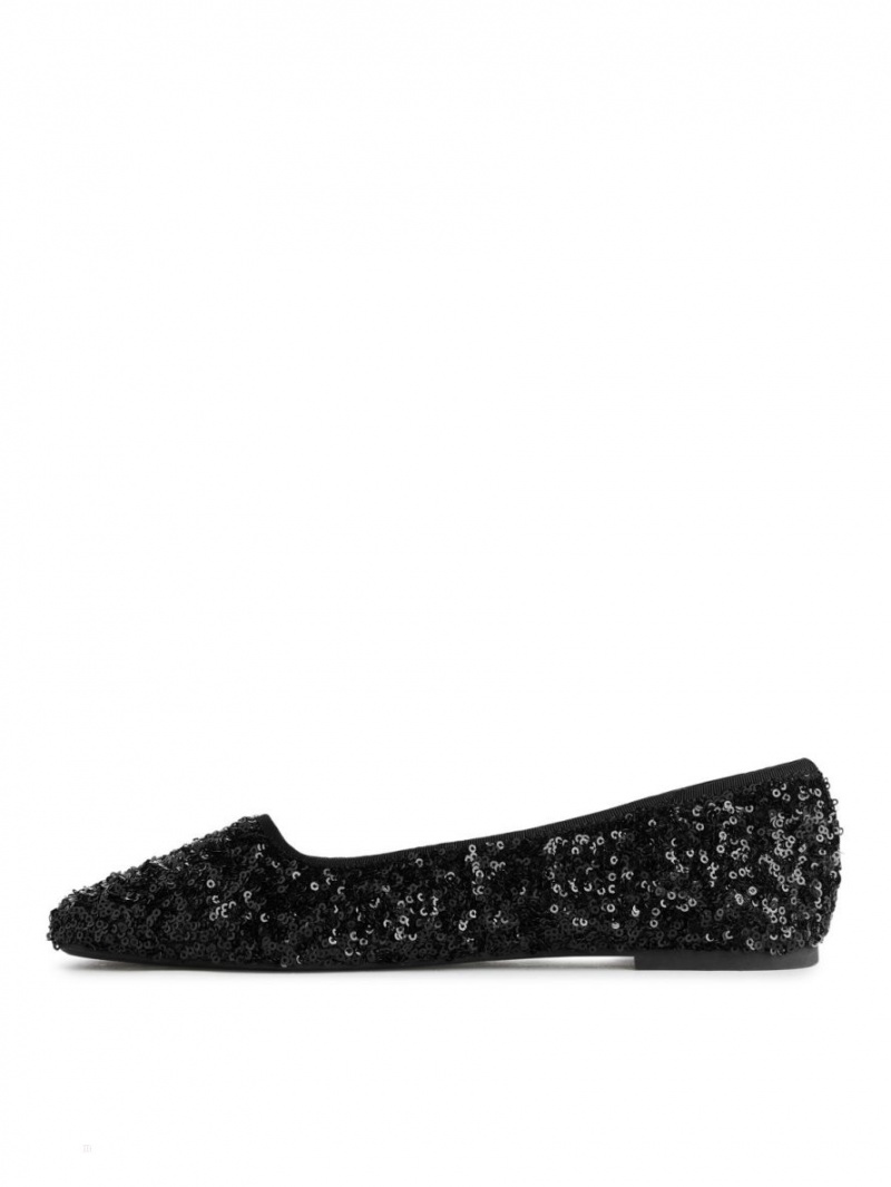 Baleriny Arket Sequin Ballet Flats Damskie Czarne | Polska SPZXC-8274