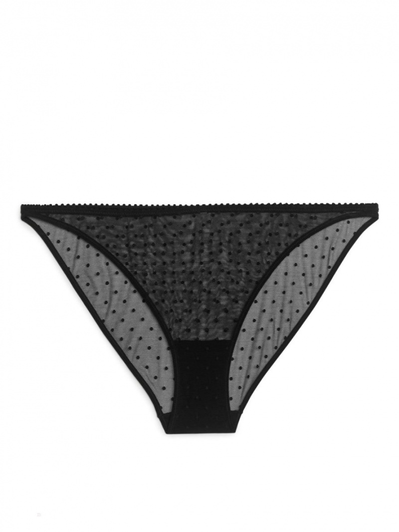 Bielizny Arket Dot Mesh Tanga Damskie Czarne | Polska IKGET-5643