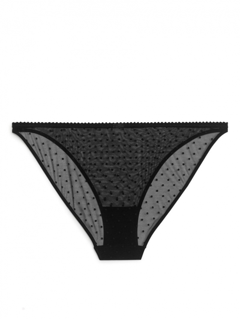 Bielizny Arket Dot Mesh Tanga Damskie Czarne | Polska IKGET-5643