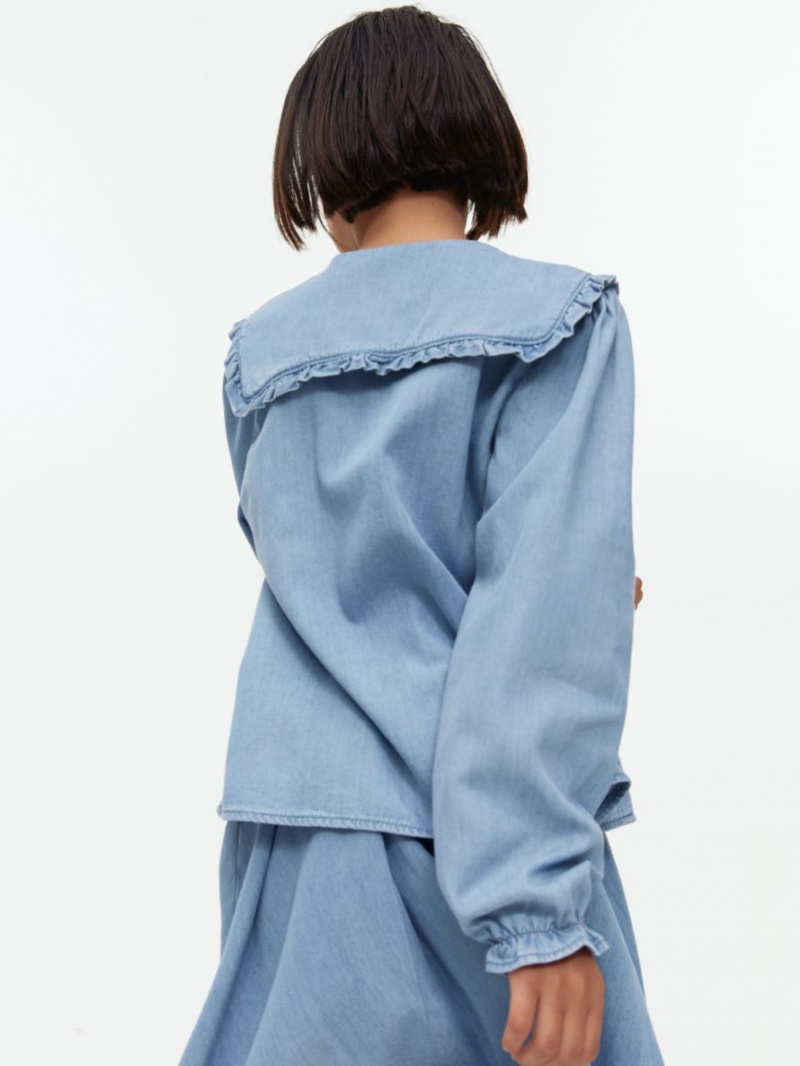 Bluzka Arket Frill Denim Dziewczynka Niebieskie | Polska NUIWK-8539