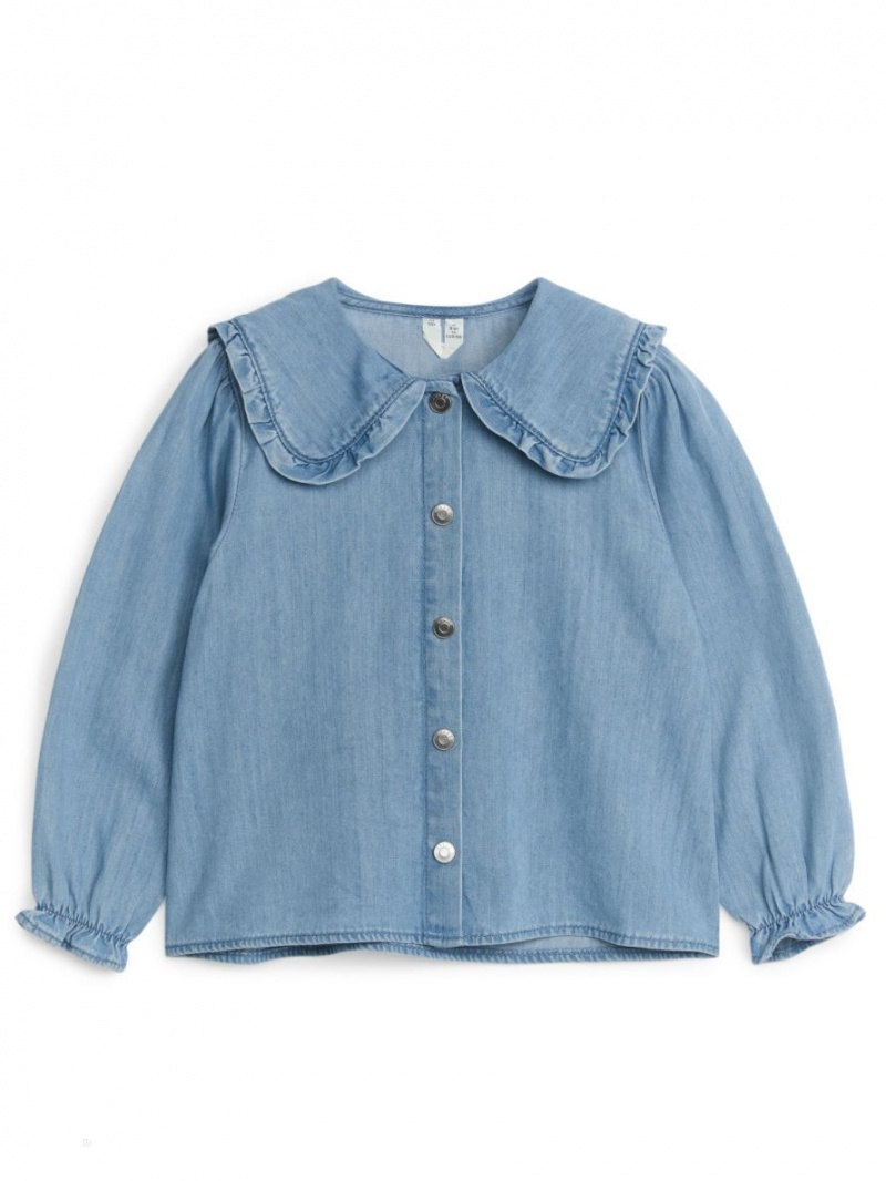 Bluzka Arket Frill Denim Dziewczynka Niebieskie | Polska NUIWK-8539