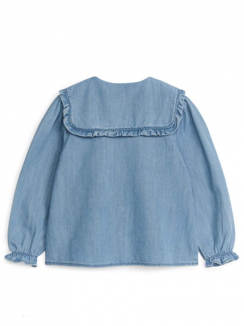 Bluzka Arket Frill Denim Dziewczynka Niebieskie | Polska NUIWK-8539