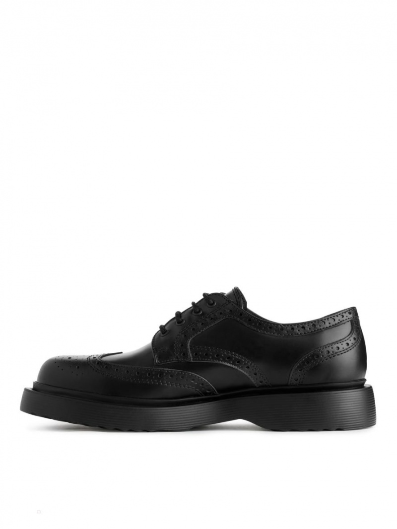 Buty Brogue Arket Skórzane Męskie Czarne | Polska CGWVL-3178