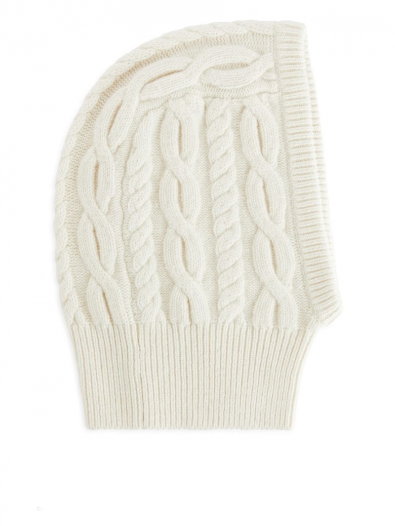 Czapka Arket Cable-Knit Fitted Hood Damskie Białe | Polska SFPOY-1769