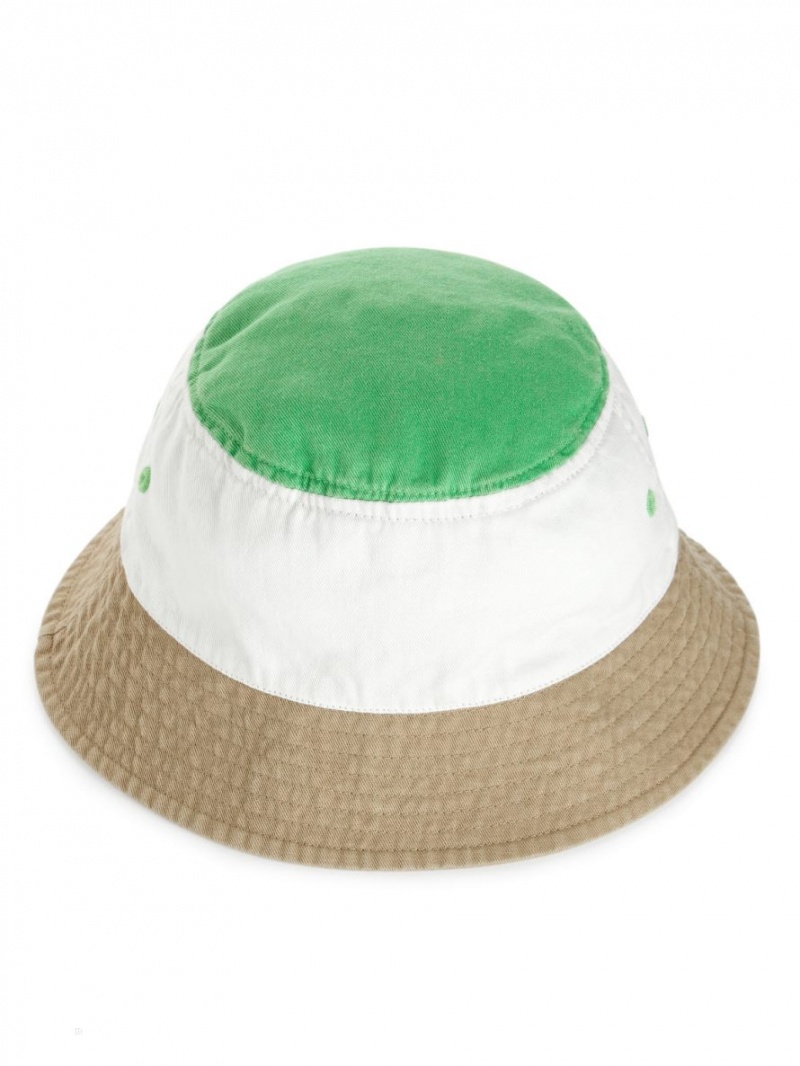 Kapelusz Arket Colour-Blocked Bucket Hat Chłopięce Zielone Białe Beżowe | Polska CHMZP-5392