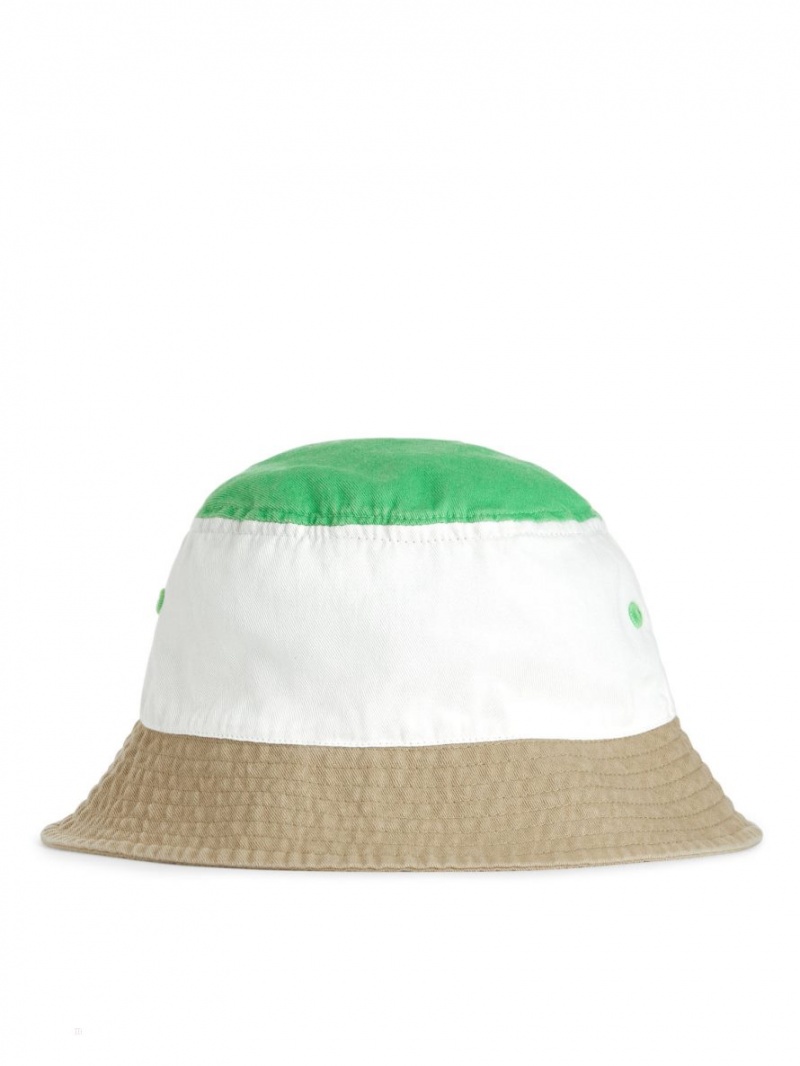 Kapelusz Arket Colour-Blocked Bucket Hat Chłopięce Zielone Białe Beżowe | Polska CHMZP-5392