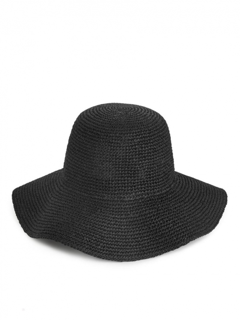 Kapelusz Arket Crochet Straw Hat Damskie Czarne | Polska LJCSM-3617