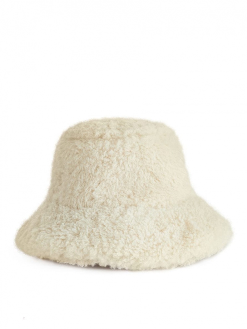 Kapelusz Arket Teddy Bucket Hat Damskie Białe | Polska XMAVI-1483