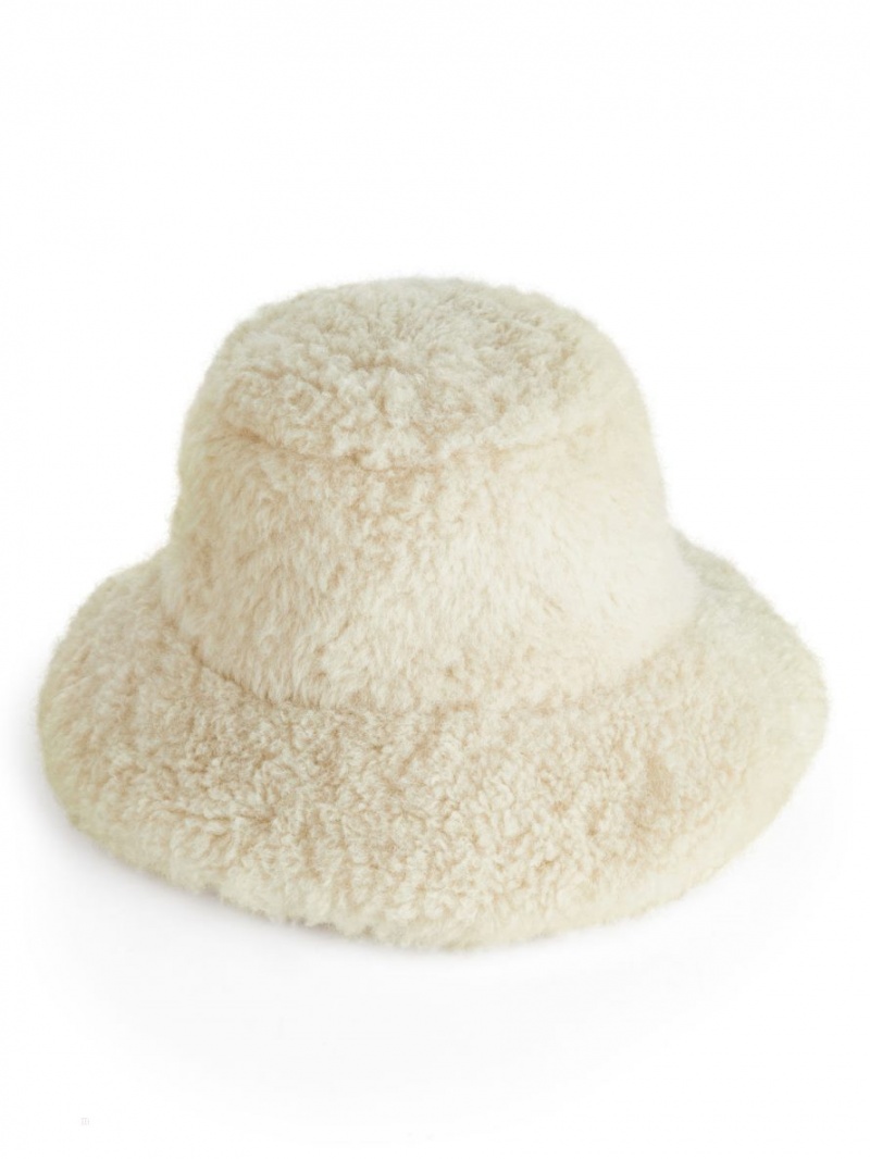 Kapelusz Arket Teddy Bucket Hat Damskie Białe | Polska XMAVI-1483