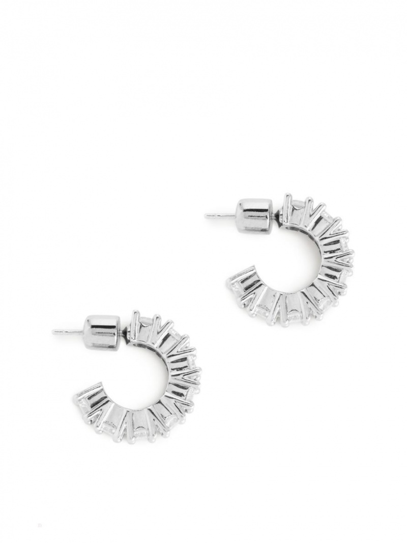 Kolczyki Arket Chunky Rhinestone Hoops 20 mm Damskie Srebrne | Polska URKZC-2459