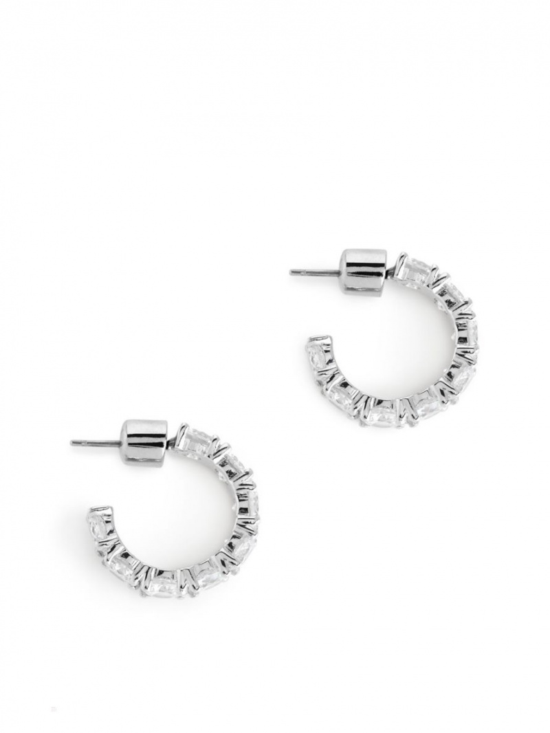 Kolczyki Arket Rhinestone Hoops 20 mm Damskie Srebrne | Polska RCOHX-8320