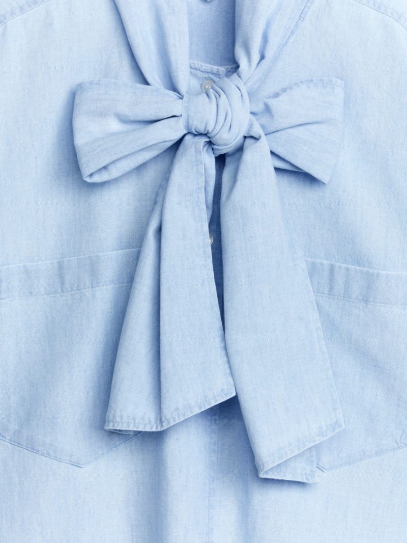 Koszule Arket Bow-Detail Chambray Damskie Głęboka Niebieskie | Polska WCIRP-5321