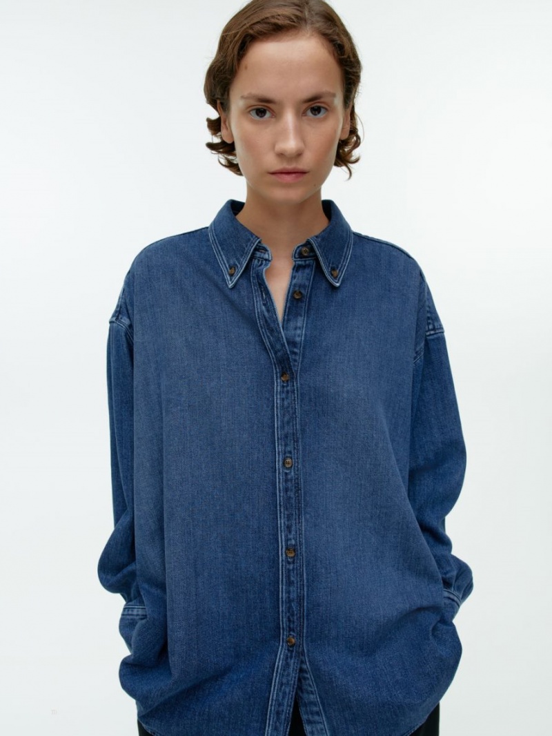 Koszule Arket Oversized Denim Damskie Ciemny Niebieskie | Polska PIEYU-1489