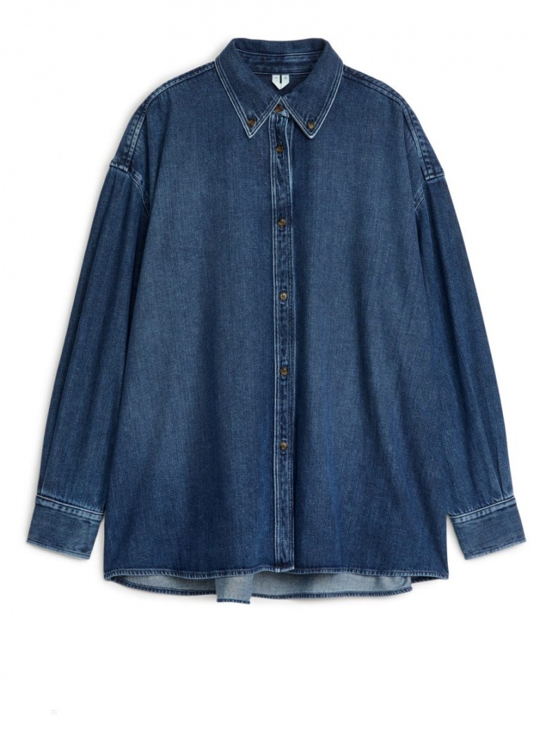 Koszule Arket Oversized Denim Damskie Ciemny Niebieskie | Polska PIEYU-1489