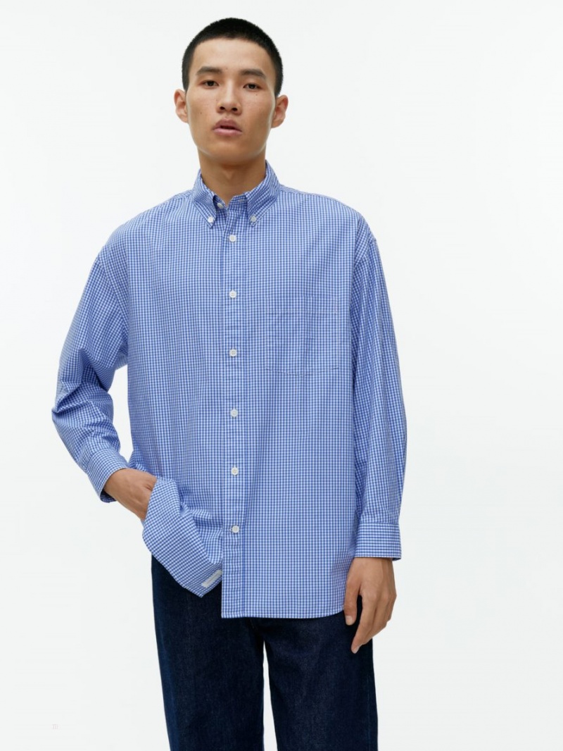 Koszule Arket Oversized Gingham Męskie Białe Niebieskie | Polska AQOTC-0934