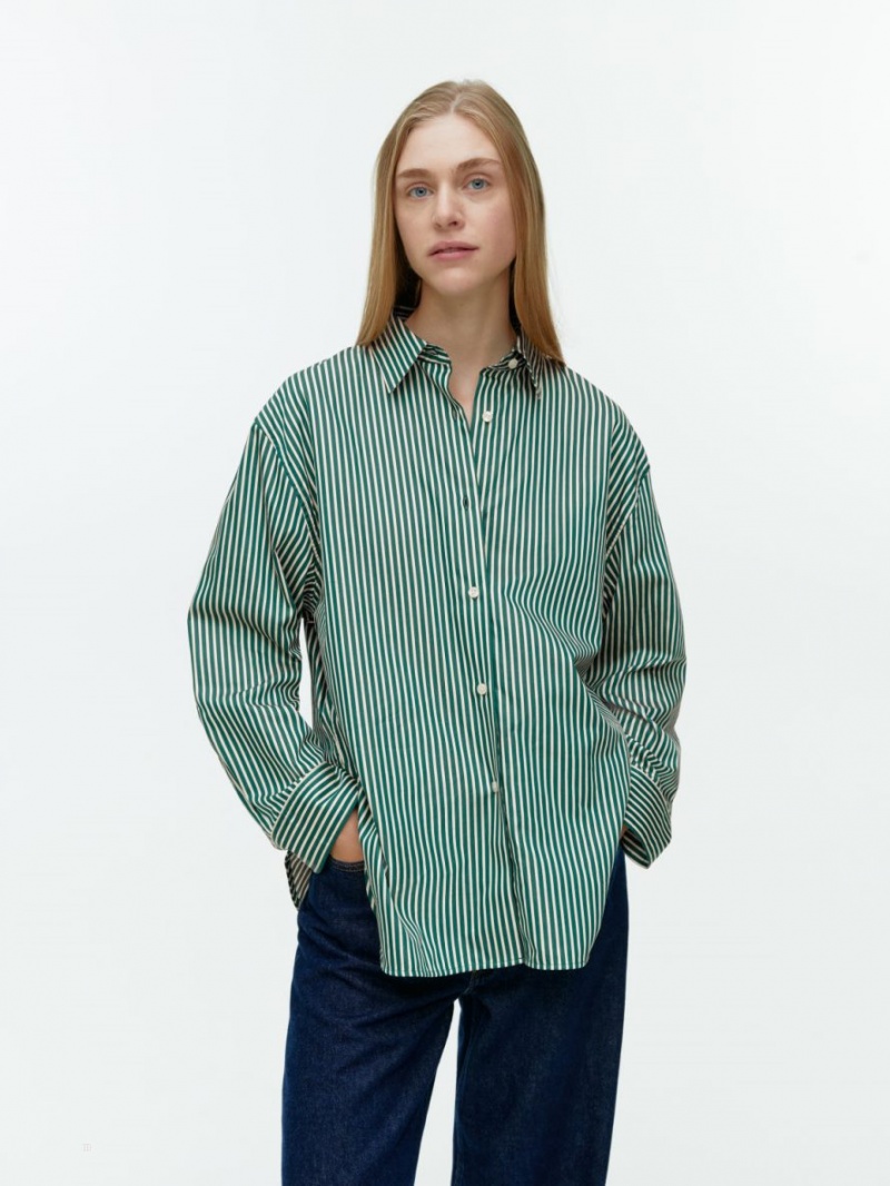 Koszule Arket Relaxed Poplin Damskie Zielone Białe | Polska JOBXS-1597