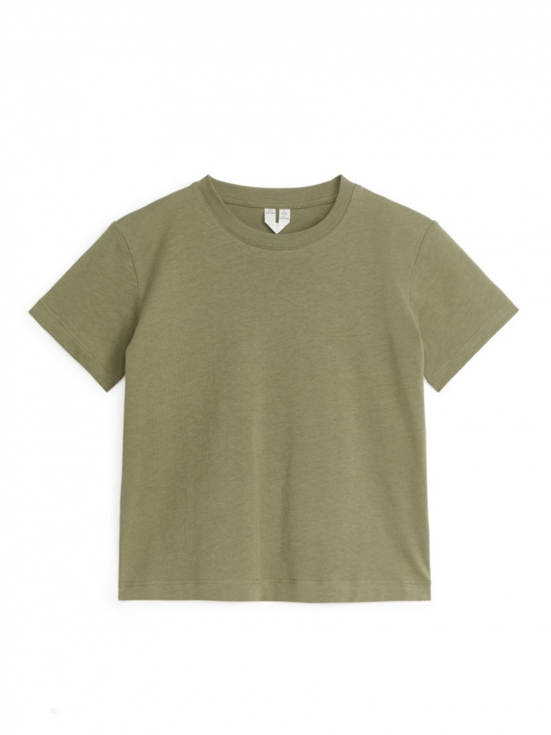 Koszulki Arket Crew-Neck Set of 3 Dziewczynka Khaki Białe Niebieskie | Polska ZJUTN-4501