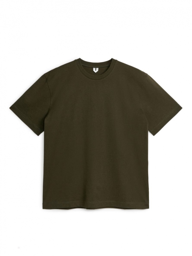 Koszulki Arket Oversized Heavyweight Męskie Ciemny Khaki Zielone | Polska VITKX-8410