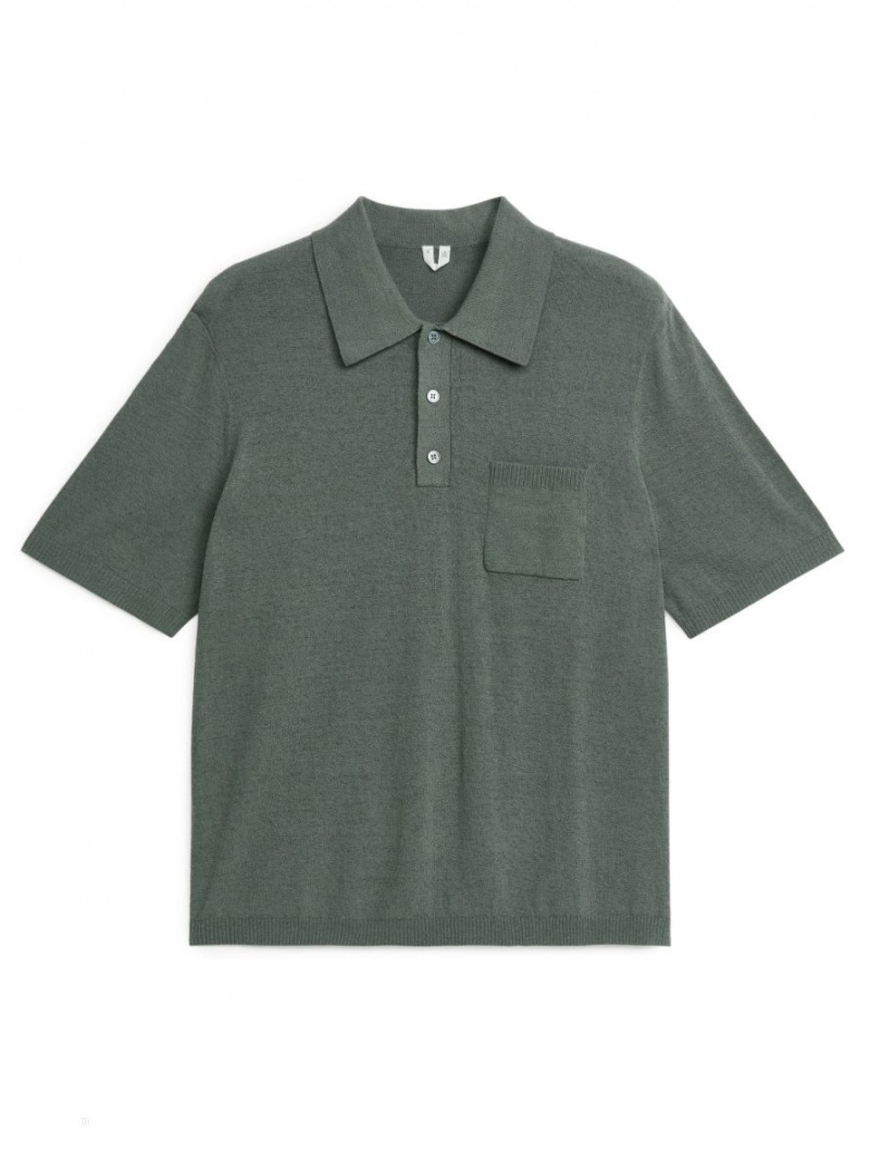 Koszulki Polo Arket Krótkie-Sleeve Męskie Khaki Zielone | Polska IKZGH-3864