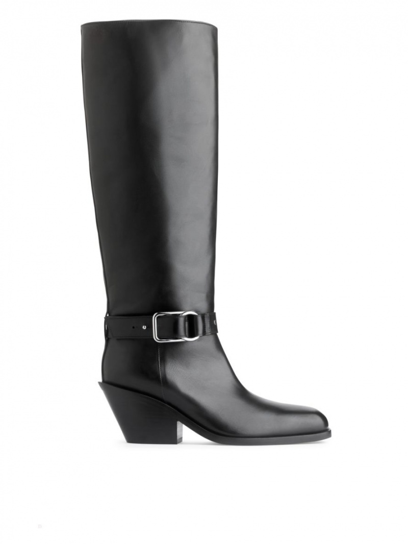 Kozaki Skórzane Arket Knee-High Damskie Czarne | Polska OSLUK-0589