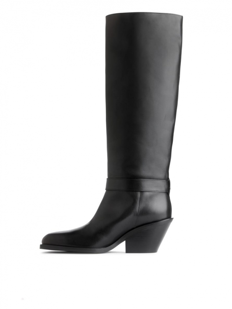 Kozaki Skórzane Arket Knee-High Damskie Czarne | Polska OSLUK-0589