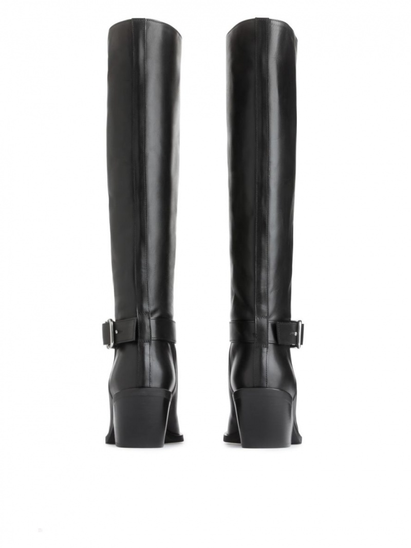 Kozaki Skórzane Arket Knee-High Damskie Czarne | Polska OSLUK-0589