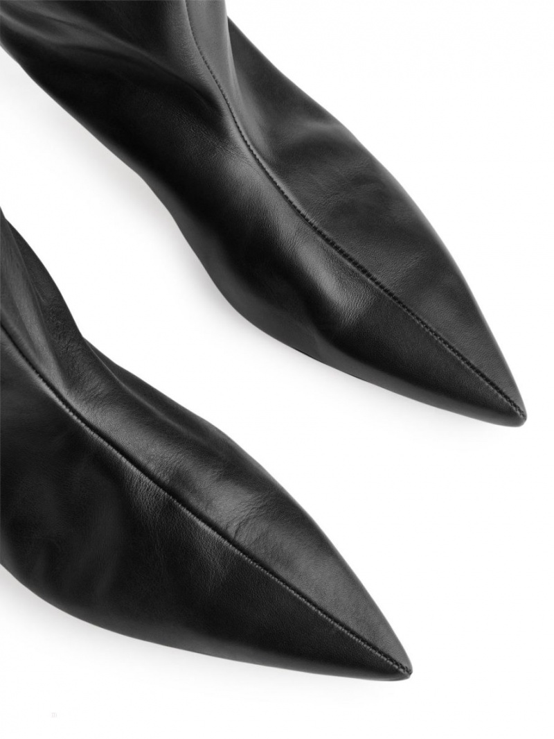 Kozaki Za Kolano Arket Pointed Kitten-Heel Damskie Czarne | Polska LIPUE-0379