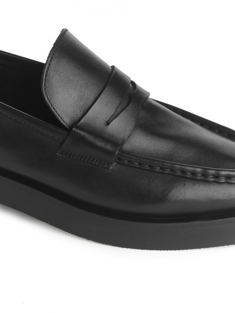 Loafersy Arket Skórzane Penny Damskie Czarne | Polska CVZID-9473