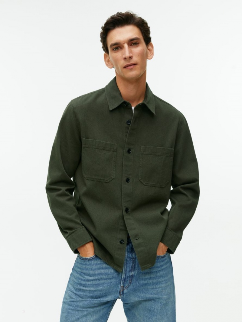 Overshirt Arket Bawełniane Twill Męskie Zielone | Polska LHRKA-2864