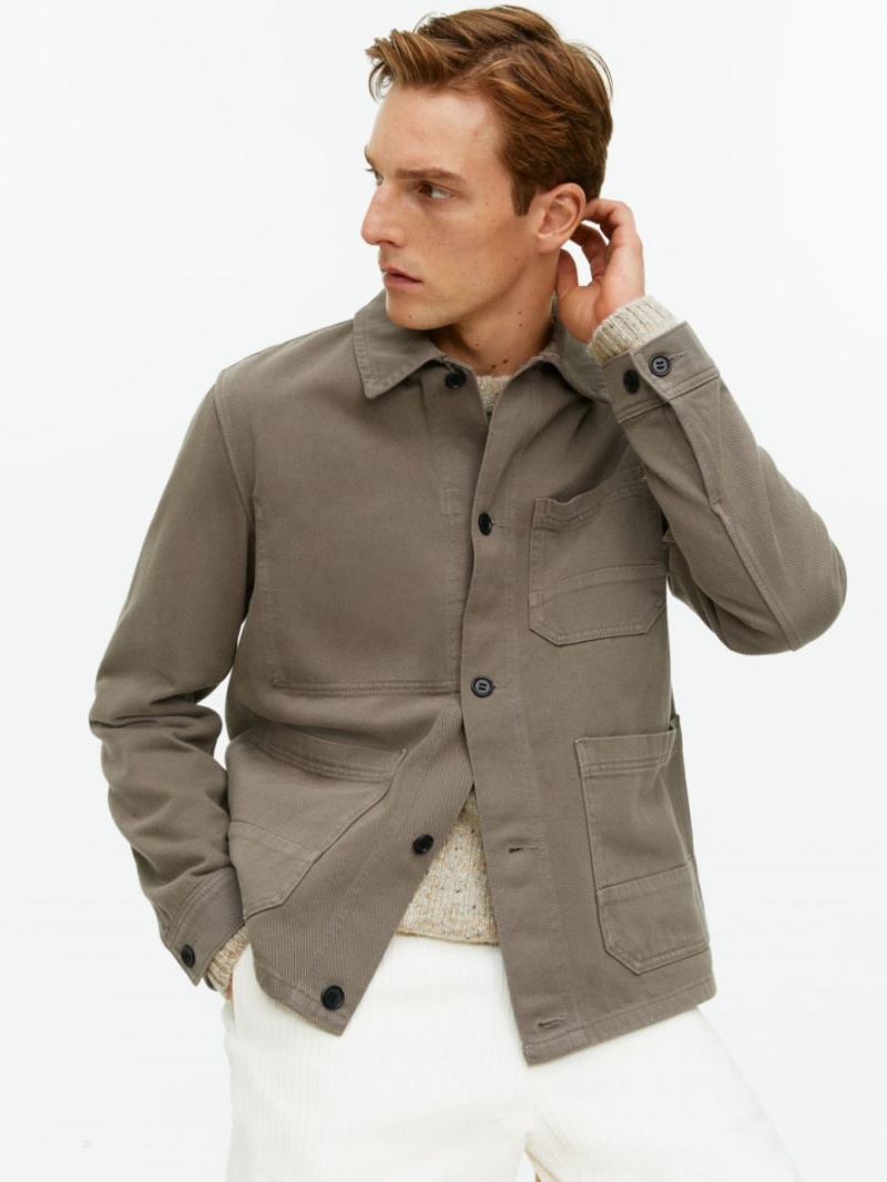 Overshirt Arket Overdyed Twill Męskie Khaki Zielone | Polska OEXTV-8097