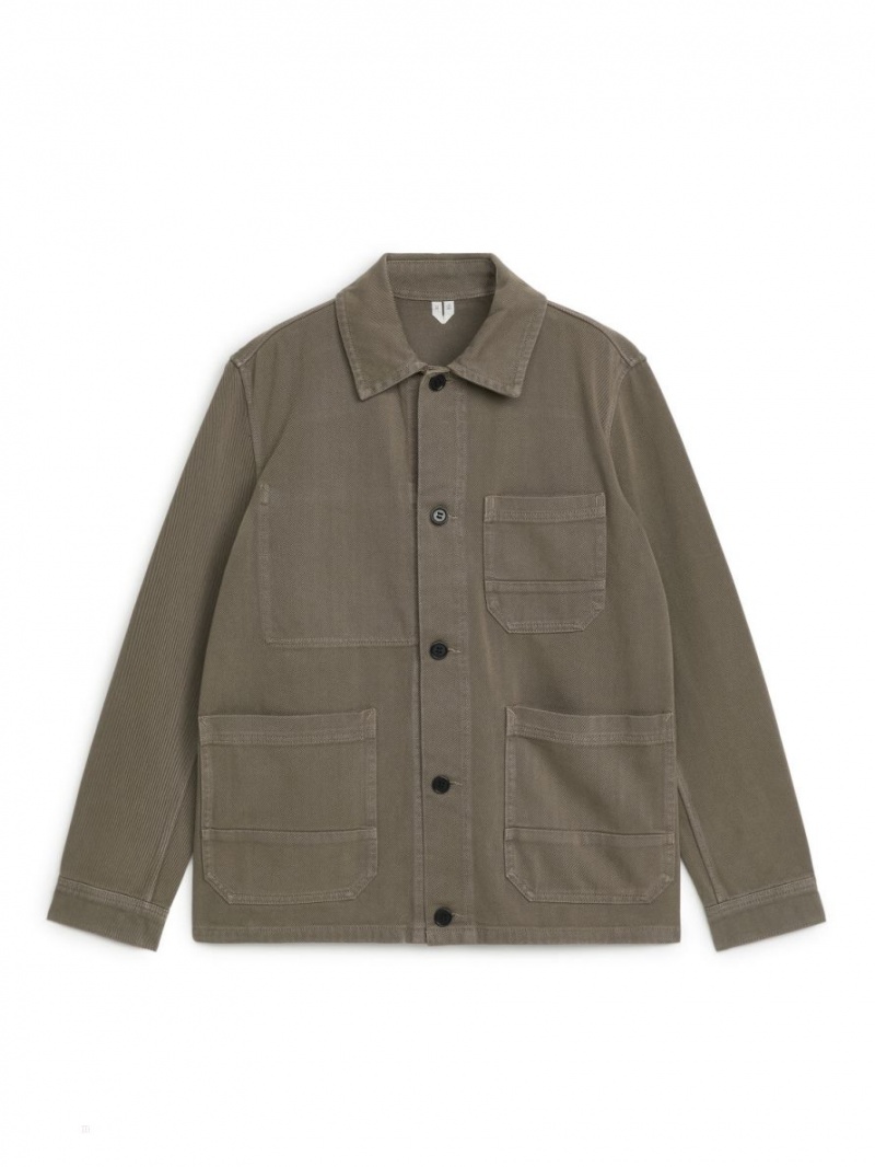 Overshirt Arket Overdyed Twill Męskie Khaki Zielone | Polska OEXTV-8097